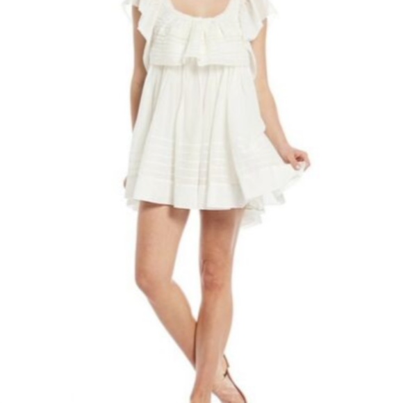 FREE PEOPLE Hailey Mini Dress With Frill Sleeves And Textured Stripe-white M - Picture 2 of 16